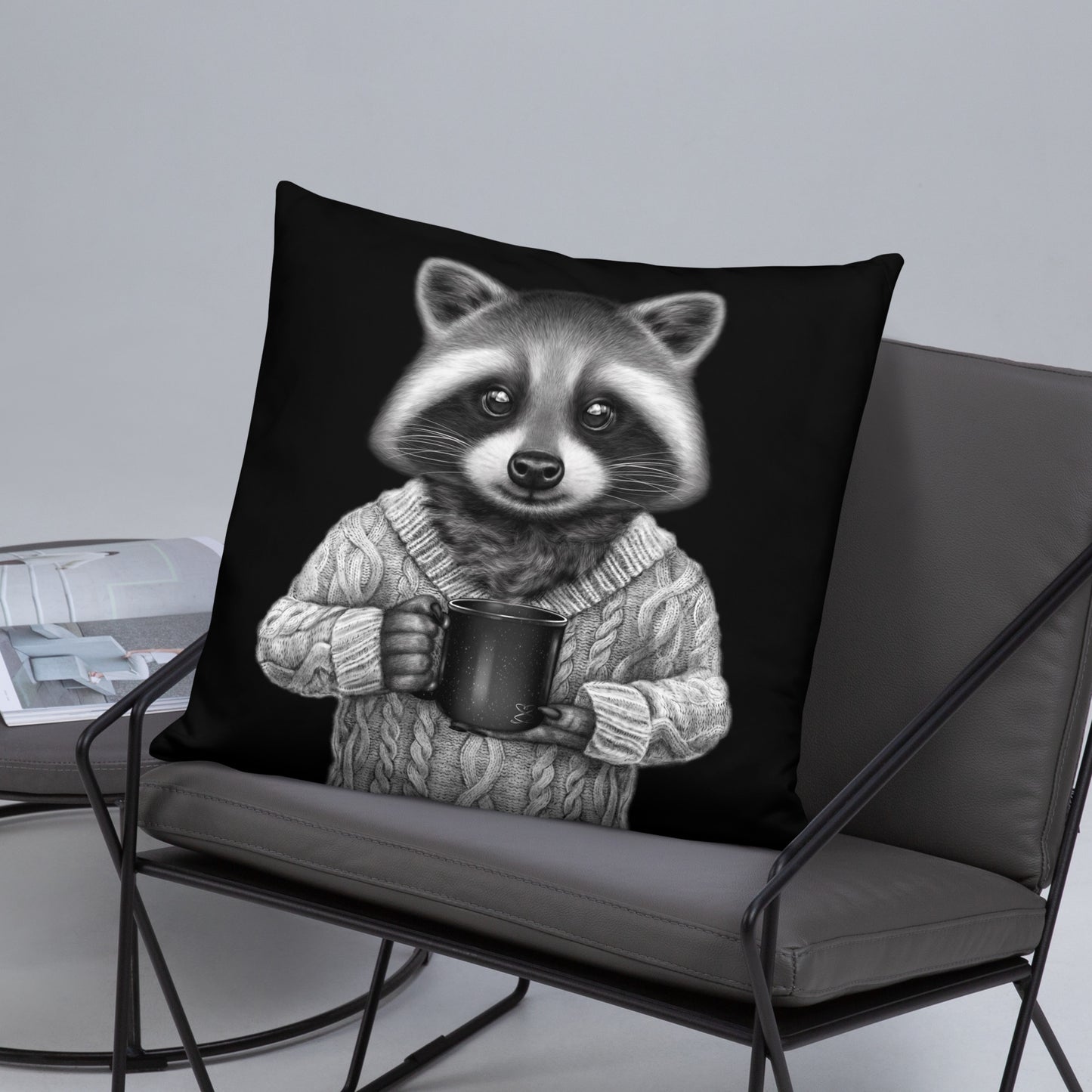 Cushion Raymond the Raccoon reversible black and white